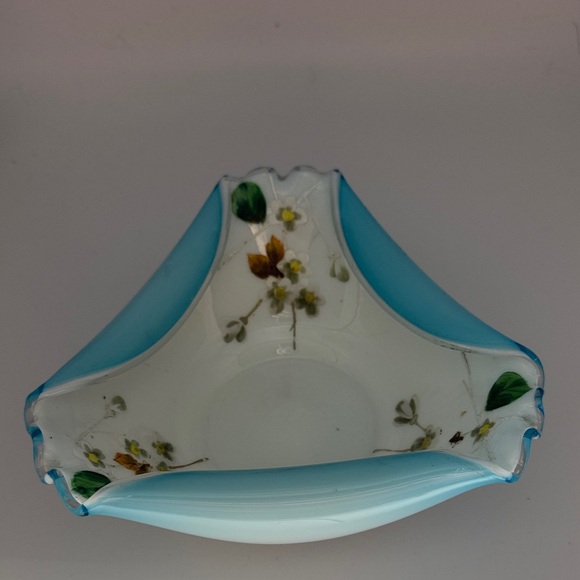 Other - Hand Blown and Hand Painted Floral Blue and White Trinket or Candy Dish